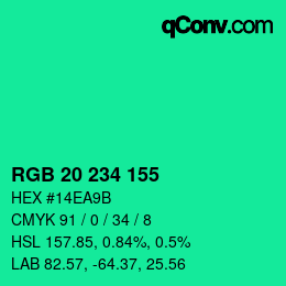 Color code: RGB 20 234 155 | qconv.com