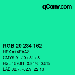 Color code: RGB 20 234 162 | qconv.com