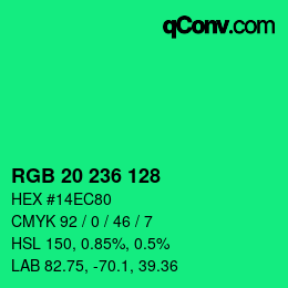 カラーコード: RGB 20 236 128 | qconv.com