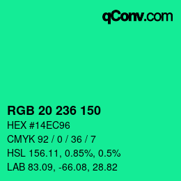 Color code: RGB 20 236 150 | qconv.com