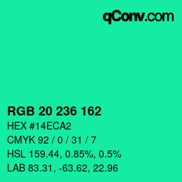 Color code: RGB 20 236 162 | qconv.com