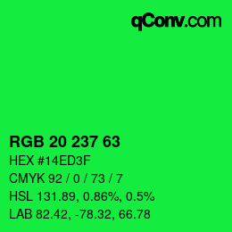 カラーコード: RGB 20 237 63 | qconv.com