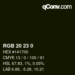 カラーコード: RGB 20 23 0 | qconv.com