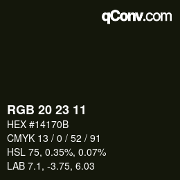Color code: RGB 20 23 11 | qconv.com