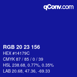 カラーコード: RGB 20 23 156 | qconv.com