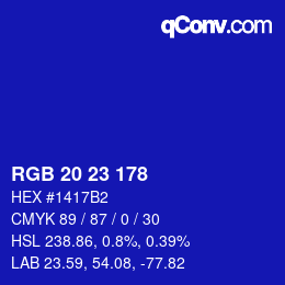 Color code: RGB 20 23 178 | qconv.com
