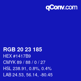 Color code: RGB 20 23 185 | qconv.com