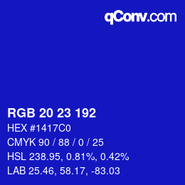 Color code: RGB 20 23 192 | qconv.com