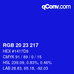 Color code: RGB 20 23 217 | qconv.com
