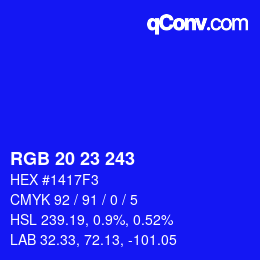 Color code: RGB 20 23 243 | qconv.com