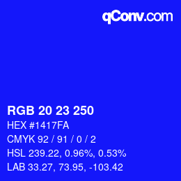 Color code: RGB 20 23 250 | qconv.com