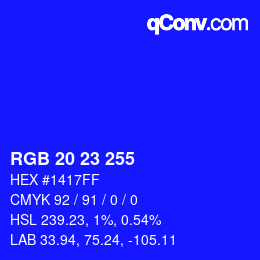 Color code: RGB 20 23 255 | qconv.com