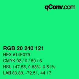 颜色代码: RGB 20 240 121 | qconv.com
