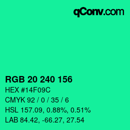 Color code: RGB 20 240 156 | qconv.com