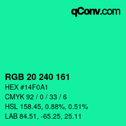 Color code: RGB 20 240 161 | qconv.com