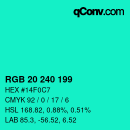 Color code: RGB 20 240 199 | qconv.com