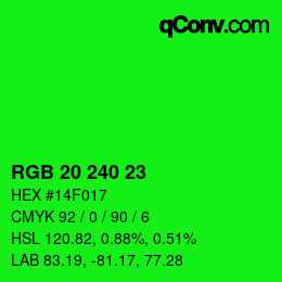 カラーコード: RGB 20 240 23 | qconv.com