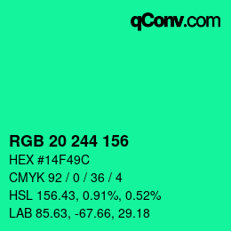 カラーコード: RGB 20 244 156 | qconv.com