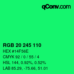 カラーコード: RGB 20 245 110 | qconv.com