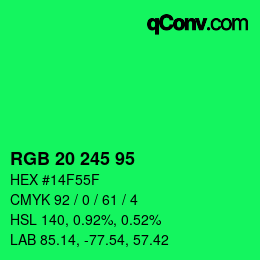 颜色代码: RGB 20 245 95 | qconv.com