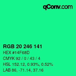 Color code: RGB 20 246 141 | qconv.com