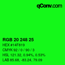 カラーコード: RGB 20 248 25 | qconv.com