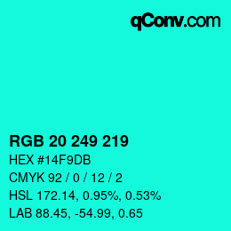 カラーコード: RGB 20 249 219 | qconv.com