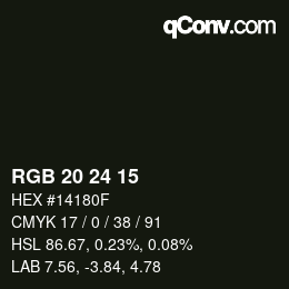 カラーコード: RGB 20 24 15 | qconv.com