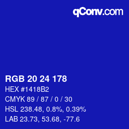 カラーコード: RGB 20 24 178 | qconv.com