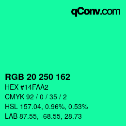Color code: RGB 20 250 162 | qconv.com