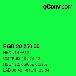 Color code: RGB 20 250 66 | qconv.com
