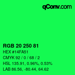 Color code: RGB 20 250 81 | qconv.com