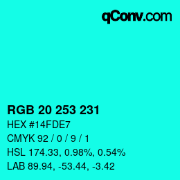 Color code: RGB 20 253 231 | qconv.com