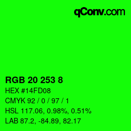 カラーコード: RGB 20 253 8 | qconv.com