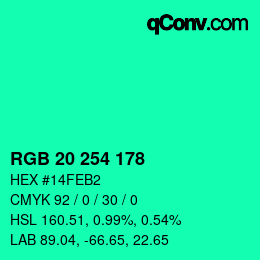 Color code: RGB 20 254 178 | qconv.com