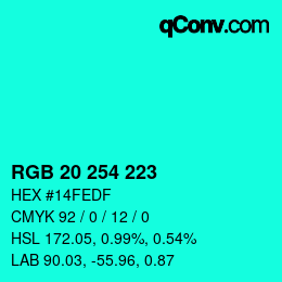 Color code: RGB 20 254 223 | qconv.com
