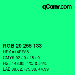 Color code: RGB 20 255 133 | qconv.com