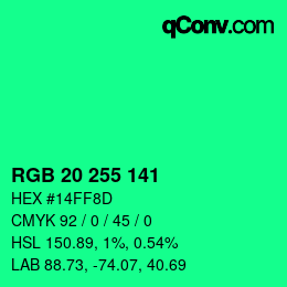 Color code: RGB 20 255 141 | qconv.com