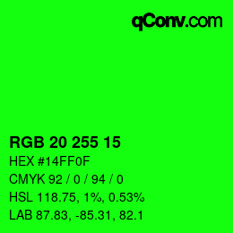 Color code: RGB 20 255 15 | qconv.com