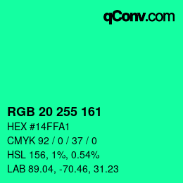 Color code: RGB 20 255 161 | qconv.com