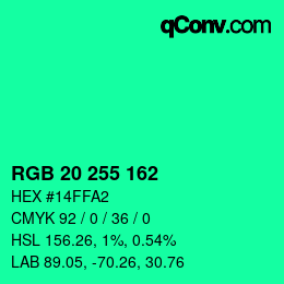 Farbcode: RGB 20 255 162 | qconv.com