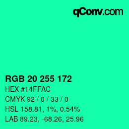 Color code: RGB 20 255 172 | qconv.com