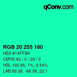 Color code: RGB 20 255 180 | qconv.com