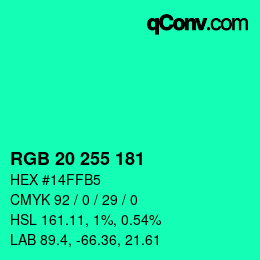 Color code: RGB 20 255 181 | qconv.com