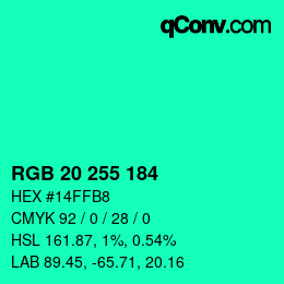 Color code: RGB 20 255 184 | qconv.com