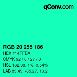 Color code: RGB 20 255 186 | qconv.com