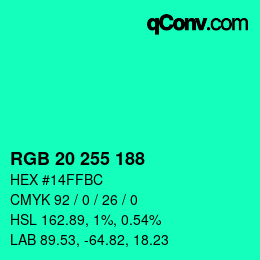 Color code: RGB 20 255 188 | qconv.com