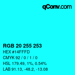 Color code: RGB 20 255 253 | qconv.com