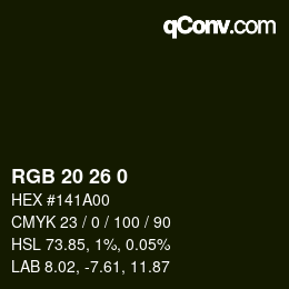 Color code: RGB 20 26 0 | qconv.com