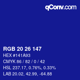 カラーコード: RGB 20 26 147 | qconv.com